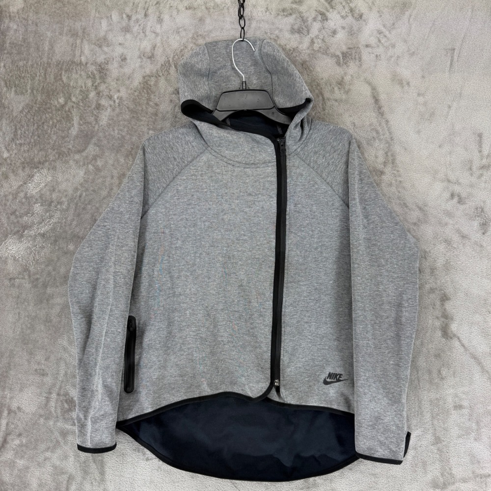 Nike Tech Fleece Asymmetrical Zip Hoodie Carbon Heather Grey 908822-091 Womens L